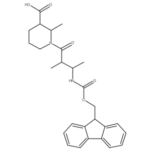 1-[3-({[(9H-fluoren-9-yl)methoxy]carbonyl}amino)-2-methylbutanoyl]-2-methylpiperidine-3-carboxylic acid结构式
