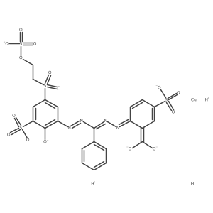 O=S(=O)([O-])OCCS(=O)(=O)c1cc(N=NC(=NN=C2C=CC(S(=O)(=O)[O-])=CC2=C([O-])[O-])c2ccccc2)c([O-])c(S(=O)(=O)[O-])c1.[Cu].[H+].[H+].[H+]结构式