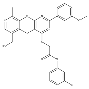 N-(3-chlorophenyl)-2-((6-(hydroxymethyl)-2-(3-methoxyphenyl)-9-methyl-5H-pyrido[4',3':5,6]pyrano[2,3-d]pyrimidin-4-yl)thio)acetamide结构式