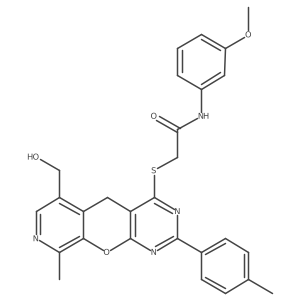 2-{[11-(hydroxymethyl)-14-methyl-5-(4-methylphenyl)-2-oxa-4,6,13-triazatricyclo[8.4.0.0^{3,8}]tetradeca-1(10),3(8),4,6,11,13-hexaen-7-yl]sulfanyl}-N-(3-methoxyphenyl)acetamide Structure