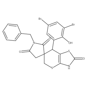 Spiro[pyrrolidine-3,6'(5'H)-[2H]thiopyrano[2,3-d]thiazole]-2,2',5-trione, 7'-(3,5-dibromo-2-hydroxyphenyl)-3',7'-dihydro-1-(phenylmethyl)- Structure