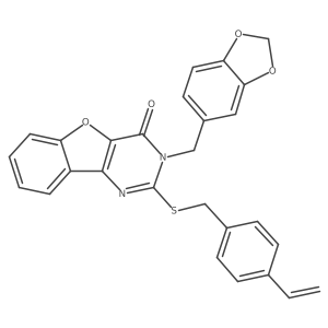 3-(1,3-benzodioxol-5-ylmethyl)-2-[(4-ethenylbenzyl)sulfanyl][1]benzofuro[3,2-d]pyrimidin-4(3H)-one结构式