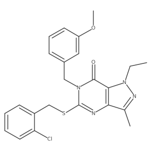 5-((2-chlorobenzyl)thio)-1-ethyl-6-(3-methoxybenzyl)-3-methyl-1H-pyrazolo[4,3-d]pyrimidin-7(6H)-one结构式