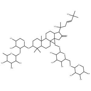 Dammar-23-en-16-one, 3-[[2-O-(6-deoxy-I+/--L-mannopyranosyl)-I+/--L-arabinopyranosyl]oxy]-20,25-dihydroxy-30-[(6-O-I(2)-D-xylopyranosyl-I(2)-D-glucopyranosyl)oxy]-, (3I(2),23E)- Structure