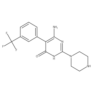 6-Amino-2-(piperazin-1-yl)-5-[3-(trifluoromethyl)phenyl]-3,4-dihydropyrimidin-4-one结构式