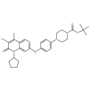 Tert-butyl 4-[4-[(6-bromo-8-cyclopentyl-5-methyl-7-oxopyrido[2,3-d]pyrimidin-2-yl)amino]phenyl]piperazine-1-carboxylate结构式