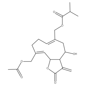 [(3aR,4R,6Z,10Z,11aR)-10-(acetyloxymethyl)-4-hydroxy-3-methylidene-2-oxo-3a,4,5,8,9,11a-hexahydrocyclodeca[b]furan-6-yl]methyl 2-methylpropanoate Structure