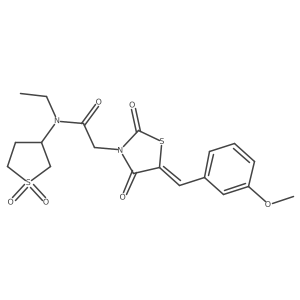 N-(1,1-dioxidotetrahydrothiophen-3-yl)-N-ethyl-2-[(5Z)-5-(3-methoxybenzylidene)-2,4-dioxo-1,3-thiazolidin-3-yl]acetamide结构式