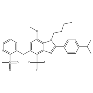 2-(4-Isopropyl-phenyl)-5-(2-methanesulfonyl-pyridin-3-ylmethyl)-7-methoxy-1-(2-methoxy-ethyl)-4-trifluoromethyl-1H-benzoimidazole结构式