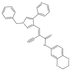 (Z)-3-(1-benzyl-4-pyridin-3-ylpyrazol-3-yl)-2-cyano-N-(2,3-dihydro-1,4-benzodioxin-6-yl)prop-2-enamide Structure