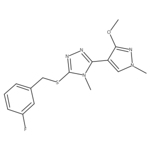 3-((3-fluorobenzyl)thio)-5-(3-methoxy-1-methyl-1H-pyrazol-4-yl)-4-methyl-4H-1,2,4-triazole结构式