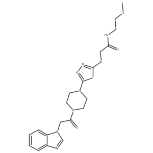 2-((5-(4-(2-(1H-benzo[d]imidazol-1-yl)acetyl)piperazin-1-yl)-1,3,4-thiadiazol-2-yl)thio)-N-(2-methoxyethyl)acetamide Structure