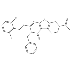 7-acetyl-3-benzyl-2-((2-chloro-6-fluorobenzyl)thio)-5,6,7,8-tetrahydropyrido[4',3':4,5]thieno[2,3-d]pyrimidin-4(3H)-one结构式