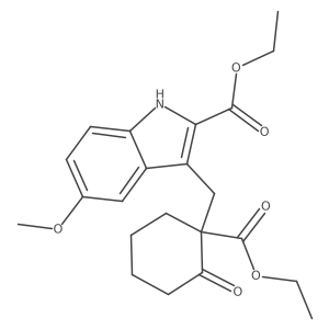Ethyl 3-[[1-(ethoxycarbonyl)-2-oxocyclohexyl]methyl]-5-methoxy-1H-indole-2-carboxylate结构式