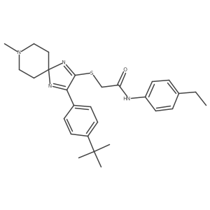 2-((3-(4-(tert-butyl)phenyl)-8-methyl-1,4,8-triazaspiro[4.5]deca-1,3-dien-2-yl)thio)-N-(4-ethylphenyl)acetamide结构式