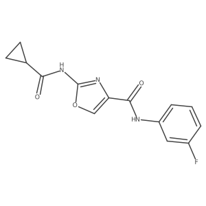 2-(cyclopropanecarboxamido)-N-(3-fluorophenyl)oxazole-4-carboxamide结构式