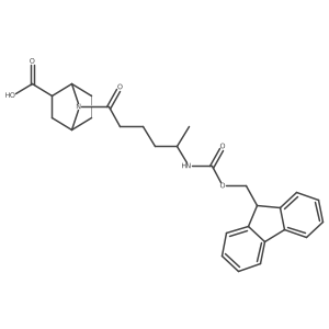 rac-(1R,2R,4S)-7-[5-({[(9H-fluoren-9-yl)methoxy]carbonyl}amino)hexanoyl]-7-azabicyclo[2.2.1]heptane-2-carboxylic acid Structure