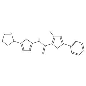 4-methyl-2-phenyl-N-[(2E)-5-(tetrahydrofuran-2-yl)-1,3,4-thiadiazol-2(3H)-ylidene]-1,3-thiazole-5-carboxamide结构式
