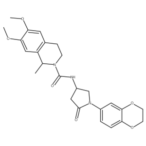 N-(1-(2,3-dihydrobenzo[b][1,4]dioxin-6-yl)-5-oxopyrrolidin-3-yl)-6,7-dimethoxy-1-methyl-3,4-dihydroisoquinoline-2(1H)-carboxamide结构式