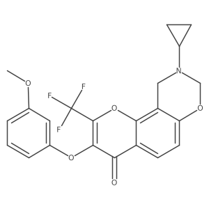 9-cyclopropyl-3-(3-methoxyphenoxy)-2-(trifluoromethyl)-9,10-dihydrochromeno[8,7-e][1,3]oxazin-4(8H)-one结构式
