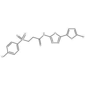 N-(5-(5-bromothiophen-2-yl)-1,3,4-oxadiazol-2-yl)-3-((4-chlorophenyl)sulfonyl)propanamide结构式