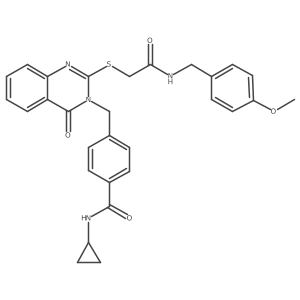 N-cyclopropyl-4-((2-((2-((4-methoxybenzyl)amino)-2-oxoethyl)thio)-4-oxoquinazolin-3(4H)-yl)methyl)benzamide结构式