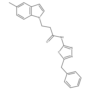 N-(5-benzyl-1,3,4-thiadiazol-2-yl)-3-(5-methyl-1H-indol-1-yl)propanamide结构式