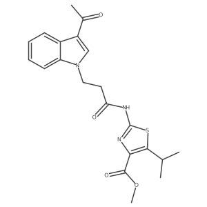 methyl 2-{[3-(3-acetyl-1H-indol-1-yl)propanoyl]amino}-5-(propan-2-yl)-1,3-thiazole-4-carboxylate结构式