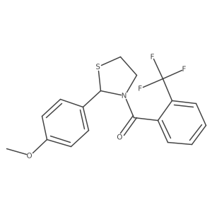 (2-(4-Methoxyphenyl)thiazolidin-3-yl)(2-(trifluoromethyl)phenyl)methanone Structure