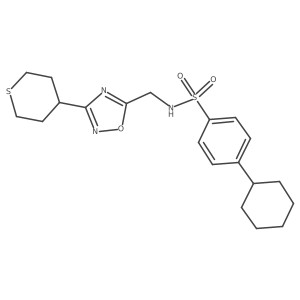 4-cyclohexyl-N-((3-(tetrahydro-2H-thiopyran-4-yl)-1,2,4-oxadiazol-5-yl)methyl)benzenesulfonamide结构式