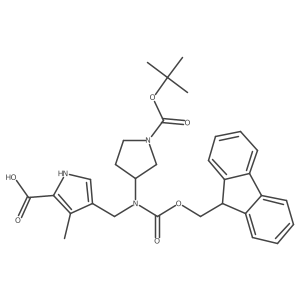 4-[({1-[(tert-butoxy)carbonyl]pyrrolidin-3-yl}({[(9H-fluoren-9-yl)methoxy]carbonyl})amino)methyl]-3-methyl-1H-pyrrole-2-carboxylic acid Structure
