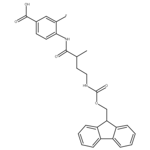 4-[4-({[(9H-fluoren-9-yl)methoxy]carbonyl}amino)-2-methylbutanamido]-3-fluorobenzoic acid结构式