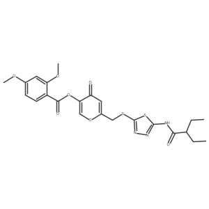 6-(((5-(2-ethylbutanamido)-1,3,4-thiadiazol-2-yl)thio)methyl)-4-oxo-4H-pyran-3-yl 2,4-dimethoxybenzoate Structure