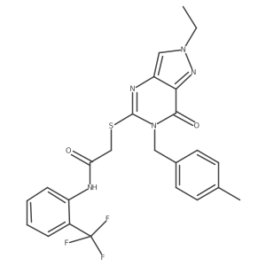 2-((2-ethyl-6-(4-methylbenzyl)-7-oxo-6,7-dihydro-2H-pyrazolo[4,3-d]pyrimidin-5-yl)thio)-N-(2-(trifluoromethyl)phenyl)acetamide结构式