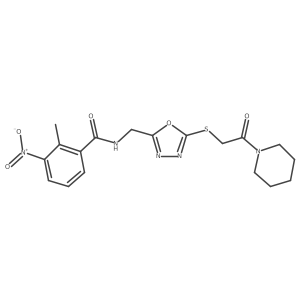 2-methyl-3-nitro-N-((5-((2-oxo-2-(piperidin-1-yl)ethyl)thio)-1,3,4-oxadiazol-2-yl)methyl)benzamide Structure