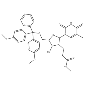 2-(((2R,3R,4R,5R)-5-((Bis(4-methoxyphenyl)(phenyl)methoxy)methyl)-4-hydroxy-2-(5-methyl-2,4-dioxo-3,4-dihydropyrimidin-1(2h)-yl)tetrahydrofuran-3-yl)oxy)-N-methylacetamide Structure