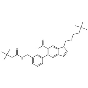 tert-butyl 3-(6-nitro-1-((2-(trimethylsilyl)ethoxy)methyl)-1H-indazol-5-yl)benzylcarbamate Structure