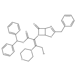 Benzhydryl (E)-2-((1R,5R)-3-Benzyl-7-oxo-4-thia-2,6-diazabicyclo[3.2.0]hept-2-en-6-yl)-4-bromo-3-morpholinobut-2-enoate Structure