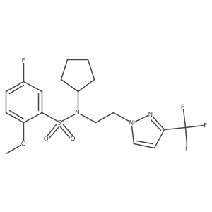 N-cyclopentyl-5-fluoro-2-methoxy-N-(2-(3-(trifluoromethyl)-1H-pyrazol-1-yl)ethyl)benzenesulfonamide结构式