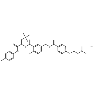 N-[(3-{[(1S)-3,3-dimethyl-1-[(6-methylpyridazin-3-yl)carbamoyl]butyl]carbamoyl}-4-fluorophenyl)methyl]-4-[2-(dimethylamino)ethoxy]benzamide hydrochloride Structure