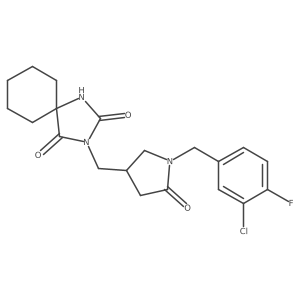 3-({1-[(3-Chloro-4-fluorophenyl)methyl]-5-oxopyrrolidin-3-yl}methyl)-1,3-diazaspiro[4.5]decane-2,4-dione结构式