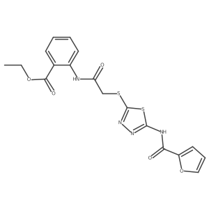 Ethyl 2-(2-((5-(furan-2-carboxamido)-1,3,4-thiadiazol-2-yl)thio)acetamido)benzoate Structure
