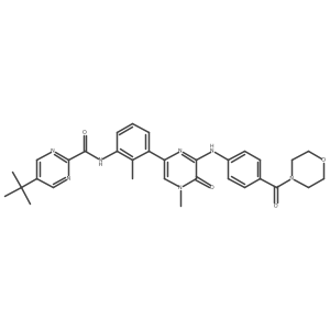 N-[3-[4,5-Dihydro-4-methyl-6-[[4-(4-morpholinylcarbonyl)phenyl]amino]-5-oxo-2-pyrazinyl]-2-methylphenyl]-5-(1,1-dimethylethyl)-2-pyrimidinecarboxamide结构式