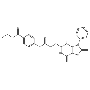 ethyl 4-[[2-[(7-oxo-3-phenyl-2-sulfanylidene-4,5,6,7a-tetrahydro-3aH-[1,3]thiazolo[4,5-d]pyrimidin-5-yl)sulfanyl]acetyl]amino]benzoate结构式