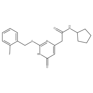N-cyclopentyl-2-(2-((2-fluorobenzyl)thio)-6-oxo-1,6-dihydropyrimidin-4-yl)acetamide结构式