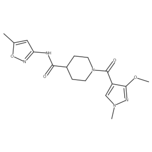 1-(3-methoxy-1-methyl-1H-pyrazole-4-carbonyl)-N-(5-methylisoxazol-3-yl)piperidine-4-carboxamide Structure