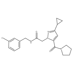 N~1~-(3-chlorobenzyl)-2-[3-cyclopropyl-5-(1-pyrrolidinylcarbonyl)-1H-pyrazol-1-yl]acetamide结构式