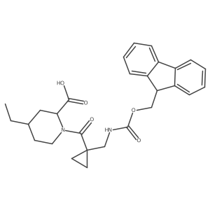 4-ethyl-1-{1-[({[(9H-fluoren-9-yl)methoxy]carbonyl}amino)methyl]cyclopropanecarbonyl}piperidine-2-carboxylic acid结构式