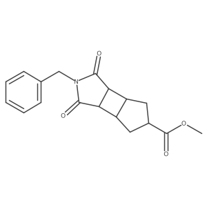 rel-((3aR,3bS,5r,6aR,6bS)-Methyl 2-benzyl-1,3-dioxodecahydrocyclopenta[3,4]cyclobuta[1,2-c]pyrrole-5-carboxylate)结构式