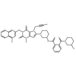 2-((R)-3-aminopiperidine-1-carbonyl)-N-((R)-1-(7-(but-2-yn-1-yl)-3-methyl-1-((4-methylquinazolin-2-yl)methyl)-2,6-dioxo-2,3,6,7-tetrahydro-1H-purin-8-yl)piperidin-3-yl)benzamide结构式